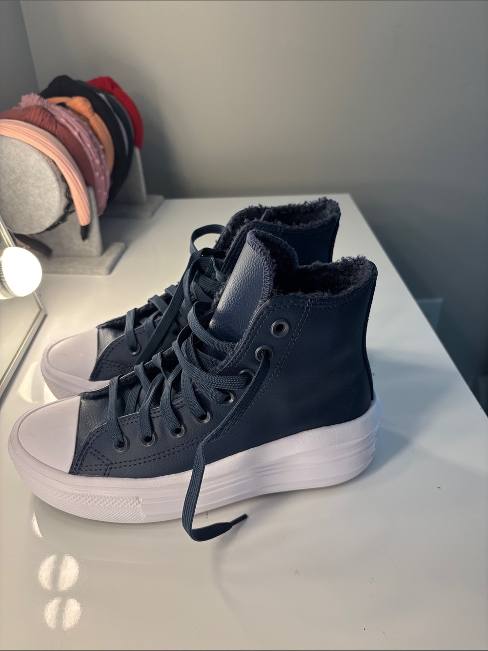 Women's Converse High-Top Faux Fur Lined Sneakers - Navy